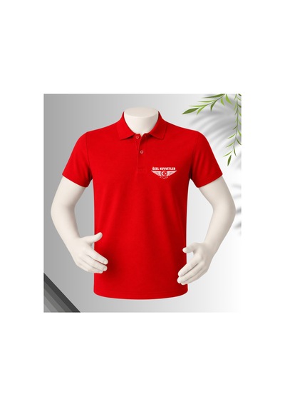 Dafri Özel Kuvvetler Baskılı Polo Yaka %100 Pamuklu T-shirt Kırmızı