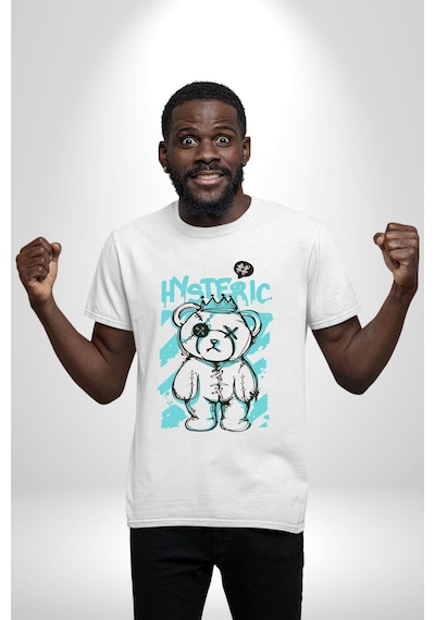 Histerik Unisex Unisex Beyaz Organik Baskılı T-shirt Penye Yüksek Kalite Beyaz