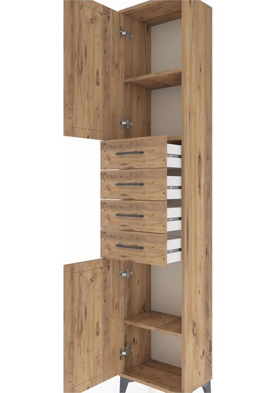 Arges Dolap 3 Raflı 4 Çekmeceli 2 Kapaklı 44x30x221 Çam-çam Çam