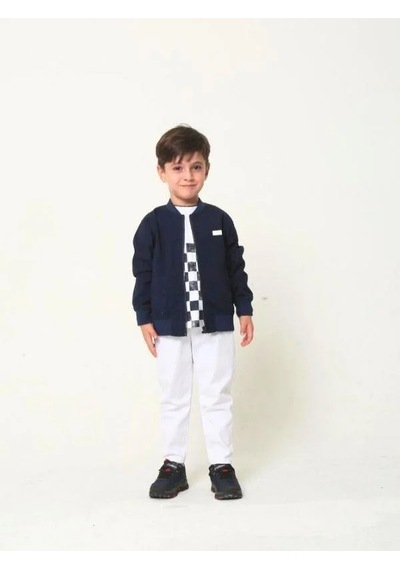 Erkek Çocuk Ceket T-shirt Pantolonlu Takım-14106 Lacivert