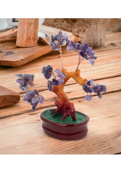 Feng Shui Doğal Kuvars Taşlı Bonsai Şans Bereket Çakra Meditasyon Ağacı Biblo Ev Ofis Hediyesi Mdl 2