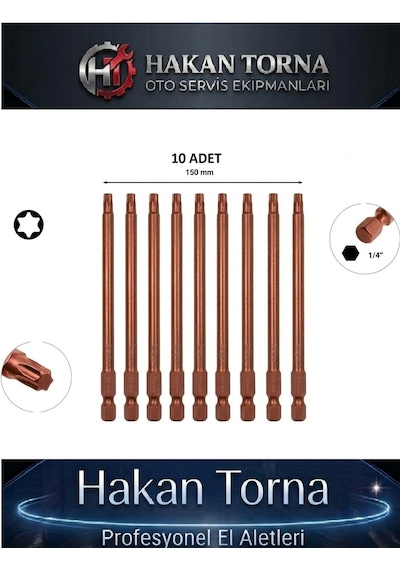 Rico T15 150 Mm Manyetik Torx Bits Uç Uzun Vidalama Tork Ucu 10 Adet