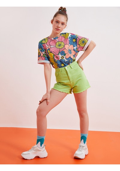 Koton Mini Kot Şort Cepli Yırtık Green Cast 2sal40106mw Yeşil