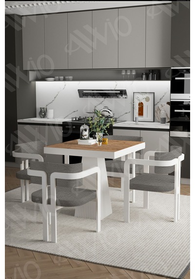 Avvio Bianco Lake Mdf Ayak Tokyo Demonte Sandalye 80x80 Yemek Masası Mutfak Masası 4 Kişilik Akça