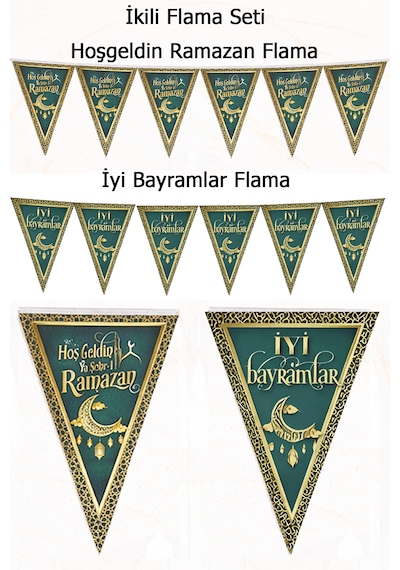 2li Ramazan Flama Seti: Hoşgeldin + İyi Bayramlar Bayrak Süs Şeker Bayramı Banner Dini İslami Süs
