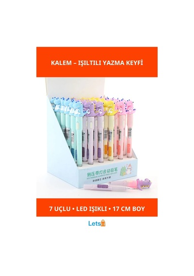 07 Uçlu Led Işıklı Dinazor Tasarımlı Eğlenceli Kalem