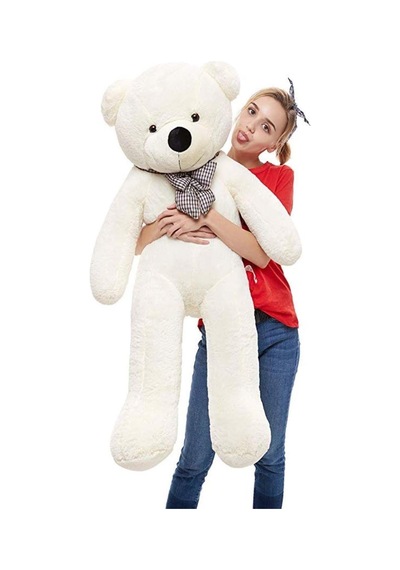 90 Cm Rengarenk Papyonlu Peluş Ayıcık -% 100 Yerli Beyaz 001 - Beyaz