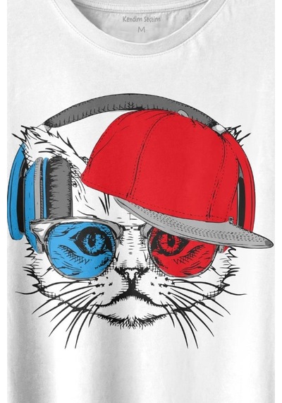 Cat Glasses Gözlüklü Bordo Mavi Spor Trabzon Kedi Baskılı Tişört Unisex T-shirt 001