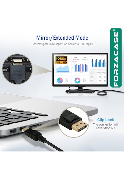 Forzacase Displayport To Dvı Kablo Monitor Projektor Görüntü Aktarıcı Dp To Dvı 24+1 1.8 Metre- Fc1183