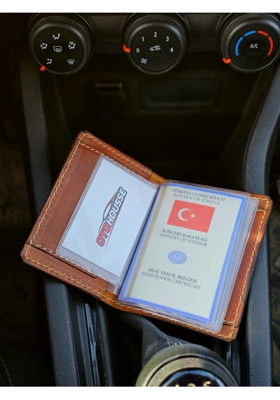 Otohousse Hakiki Deri Ruhsatlık Erkek Kadın Cüzdan Açık Kahverengi