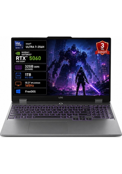 Lenovo Loq 15ıph11 83sl001ptr Intel Core Ultra 7-356h 32gb 1tb Ssd Rtx5060 8gb Tgp 115w 15.3" Ips 165hz Freedos