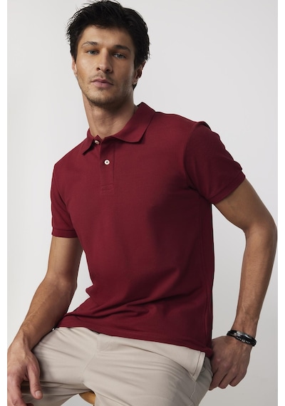 Tudors Erkek Slim Fit Dar Kesim Pamuklu Yumuşak Dokulu Serin Tutan Kumaş Düz Pike Bordo Polo Yaka Tişört-30770-Bordo