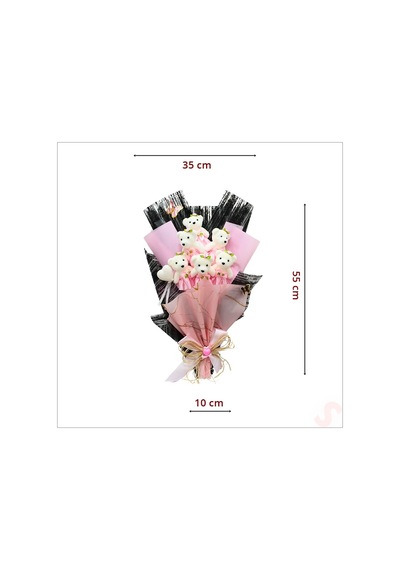 6 Ayıcıklı Buket, 55cm X 35cm - Pembe