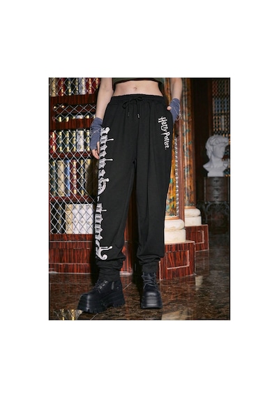 Tarzsokak Harry Potter Letter Graphic Drawstring Waist 4 Mevsim Eşofman Siyah