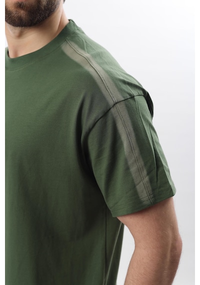 Madmext Haki Bisiklet Yaka Baskılı Erkek T-shirt E7110 Haki