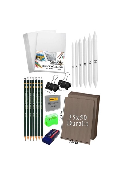 Artlantis Karakalem Eskiz Çizim Seti Durolit Seti 35x50 Cm 1 Paket Pastel Dağıtıcı Kalem Resim Kağıdı Dereceli K