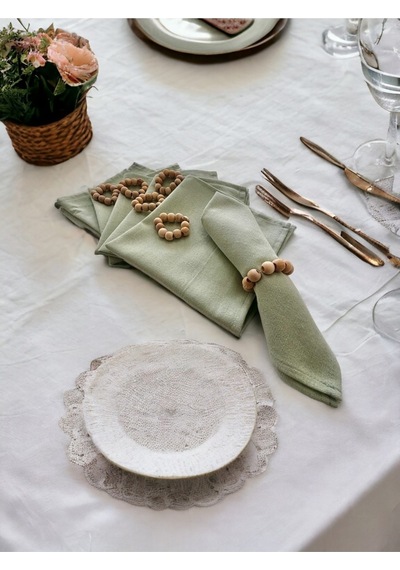 Dnc Home Tekstil Ndchome Premium Keten Adaçayı Yeşili 6lı Peçete Takımı 40x40 Toka Hediy