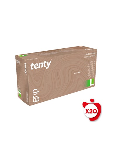 Tenty Grip Pudralı Lateks Muayene Eldiveni L Beden Beyaz 100'lü 20 Paket