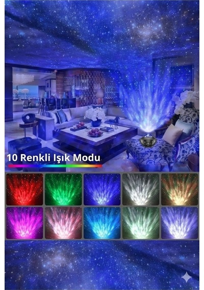 Galaksi Yıldız Projektörü Ve Bluetooth Hoparlör 10 Renk Modlu Okyanus Dalgalı Gece & Disko Lambası Belirtilmemis