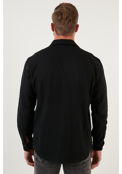 Buratti Çift Cepli Fermuarlı Slim Fit Kışlık Erkek Gömlek Cf21W112925 Siyah