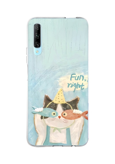 Huawei P Smart Pro Uyumlu Balıklı Gözlüklü Komik Kedi Baskılı Silikon Kılıf