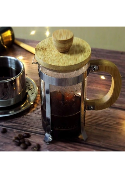 Ahşap Detaylı 350 Ml Cam French Press Kahverengi