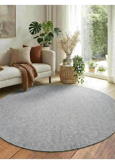 Yuvarlak Sisal Elit 1016 Gri Hasır Görünümlü Modern Salon Oturma Odası Dört Mevsim Halı Gri Gri