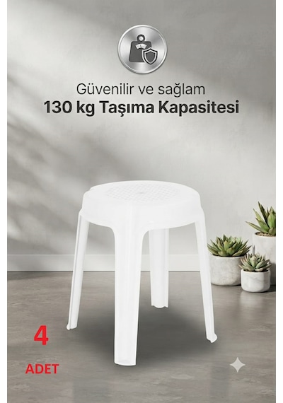 4 Adet Raket Büyük Boy Sağlam Kaliteli Kalın Tabure Beyaz-ma133 4 Adet