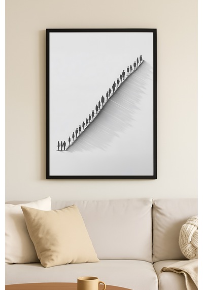 Endless Path Siyah Ahşap Çerçeveli Poster, Dekoratif Soyut Monokrom Duvar Tablosu
