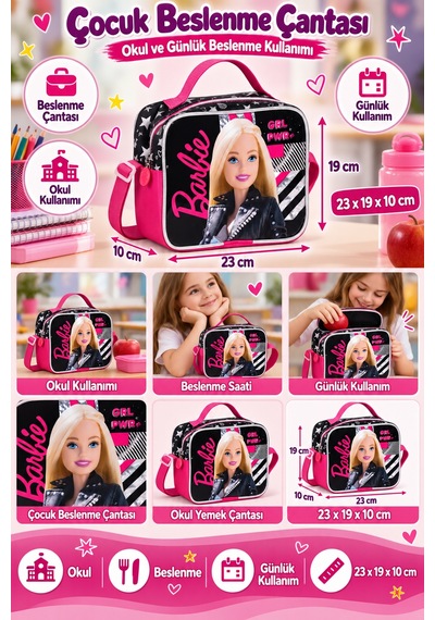 Barbie Beslenme Çantası Çocuk Öğrenci Okul Yemek Çantası Günlük Okul Kullanımı 23x19x10 Cm Çok Renkli