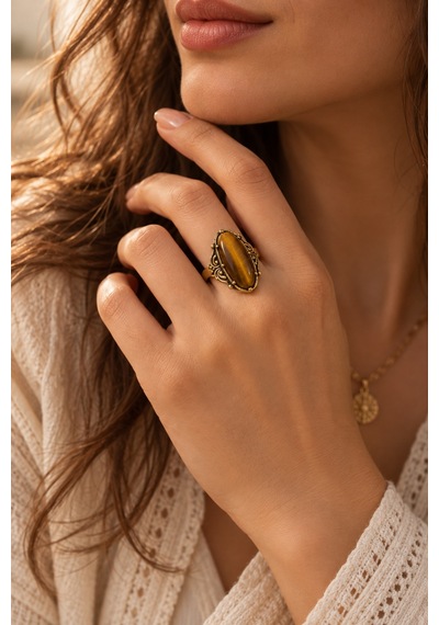 Esoo Jewelry Vintage Tasarım Kehribar Kahve Doğal Taşlı Ayarlanabilir Kadın Yüzük - Antik Gold Görünümlü Esoo Jewelry Vintage Tasarım Kehribar Kahve Doğal Taşlı Ayarlanabilir Kadın Yüzük - Antik Gold Görünümlü