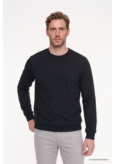 Ac&Co / Altınyıldız Classics  Erkek Sıyah 2 İplik Sıcak Tutan Standart Fit Normal Kesim Bisiklet Yaka Sweatshirt Sıyah Siyah
