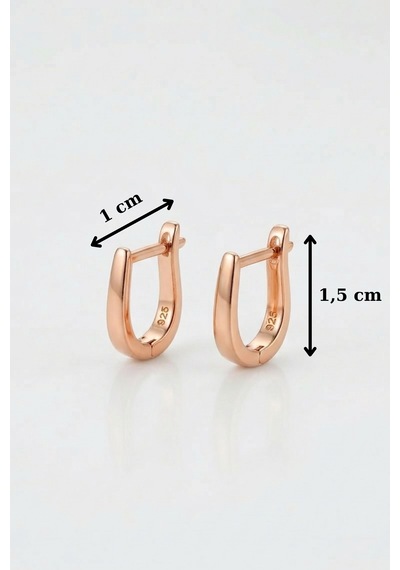 925 Ayar Gümüş Taşsız Minimal J Kadın Küpe 1,5 Cm Zarif Halka Küpe Rose