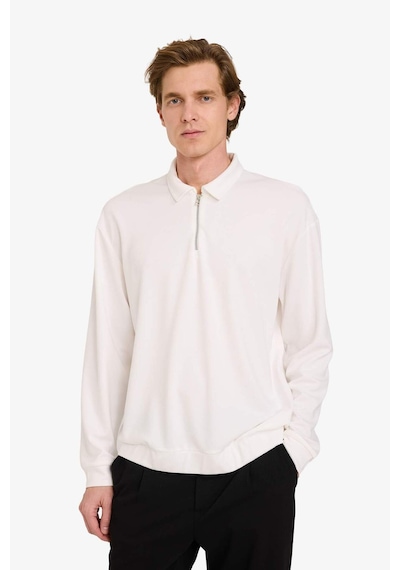 Defacto Regular Fit Polo Yaka Yarım Fermuarlı Sweatshirt G7492ax25auer105 Ekru-er105