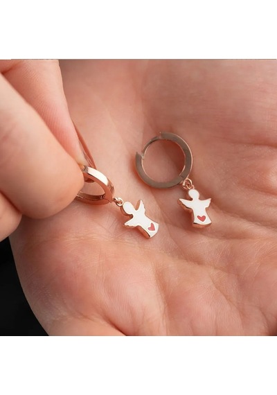 Vaoov 925 Ayar Gümüş Beyaz Mineli Melek Küpe Rose Gold