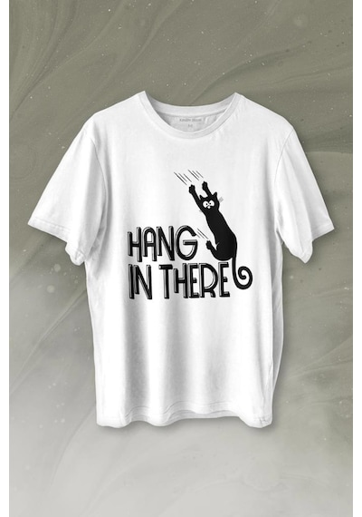 Han In There Tırmalayan Kedi Asla Pes Etme Baskılı Tişört Unisex T-shirt 001