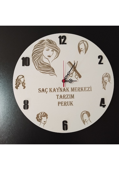 Peruk Saç Tasarım Kuaför Güzellik Merkezi 6 Mdf Kişiye Özel İsim Yazılı Duvar Saati Çok Renkli