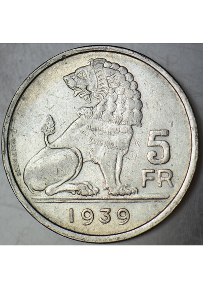 Belçika 5 Frank 1939 İkinci Dünya Savaşı Dönemi.