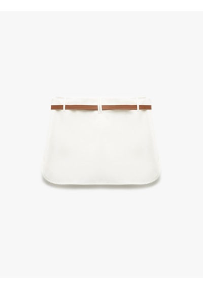Koton Gabardin Kumaş Kemerli Mini Şort Etek Kırık Beyaz 5sak40126ew Ekru