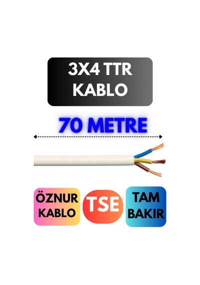 Öznur 3x4 Ttr Kablo Metre Seçenekli Beyaz - 70mt
