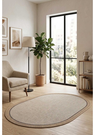 Natura Sisal Hasır Görünümlü Çift Bordürlü Oval Halı Ntr24 Natural