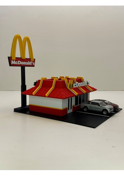 3d Baskı 1/64 Ölçekli Mcdonald's Bina Tasarımlı Diorama Araç Sergileme Garajı