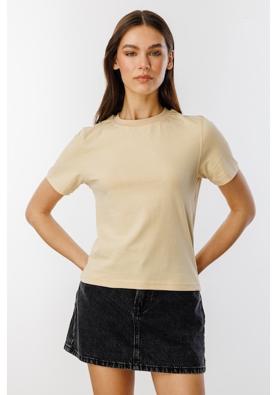 Kadın T-shirt Kısa Kollu Organik Pamuklu Bisiklet Yaka Crop T-shirt Kadın-t-shırt Bej Kadın T-shirt Kısa Kollu Organik Pamuklu Bisiklet Yaka Crop T-shirt Kadın-t-shırt Bej