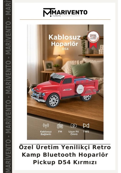 Özel Üretim Yenilikçi Retro Kamp Bluetooth Hoparlör Pickup D54 Kırmızı