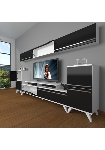 Decoraktiv Ekoflex 9 Mdf Retro Tv Ünitesi Tv Sehpası Beyaz - Siyah