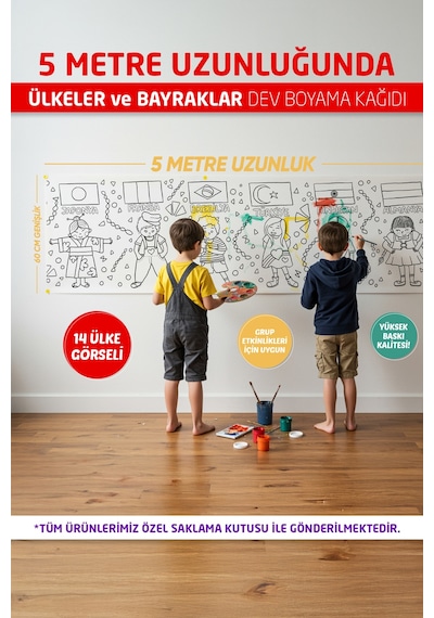 Ülkeler ve Bayrakları Boyama Kağıdı