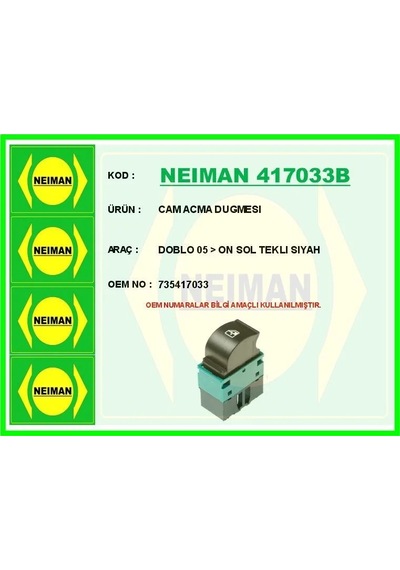 Cam Acma Dugmesı Doblo 05 &gt On Sol Teklı Sıyah