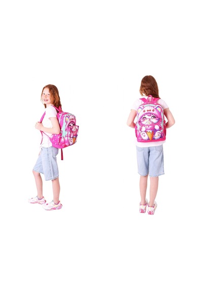 Kaukko Dondurma Yiyen Kedi Baskılı Kız Çocuk Okul Çantası Ve Thermo Beslenme Çantası Seti - Pembe L5250+l7250 Pembe