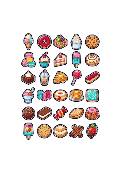 30 Adet Parlak Pop Art Tatlı Sticker Seti - Laptop Defter Telefon İçin Çok Renkli