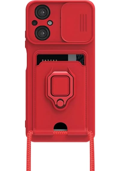 Newface Xiaomi Poco M5 Kılıf Zuma Kartvizitli Yüzüklü Silikon - Kırmızı
